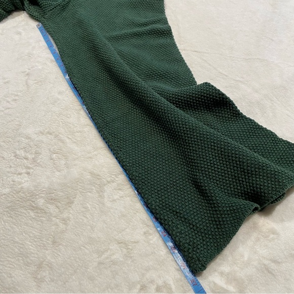 (L) Free People Hailee Waffle Knit Pants Green Cotton Large Wide Leg High Rise - Picture 5 of 9